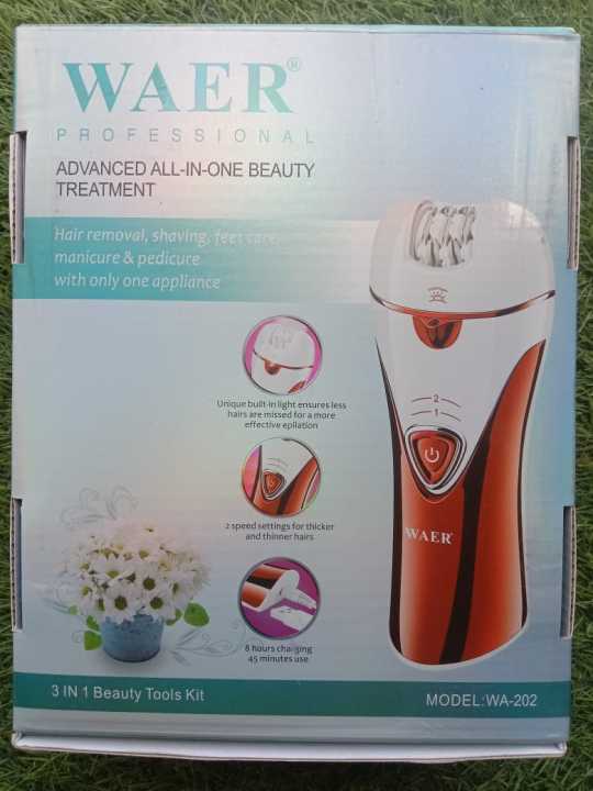 Waer 3 In 1 Rechargeable Electric Epilator Lady Shaver Callus Remover For Shaving Hair Of Bikini Line And Underarms WA-202