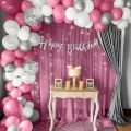Beautiful Happy Birthday Decoration Set for Boys & Girls Including Birthday Banner, Latex Balloons, Metallic Balloons, Fairy Light, Adhesive Hook, Arch Tape & Net Curtains, Pink & Blue Birthday Decoration Full Set Items. 