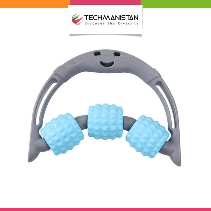 Techmanistan Massage Roller for Neck Thigh Calf and Leg, 3 Wheeler Muscle Roller, Fit Roller Pro Trigger Point Massager Tool. Personal Muscle Handheld Deep Tissue Trigger, Muscle Roller Massager