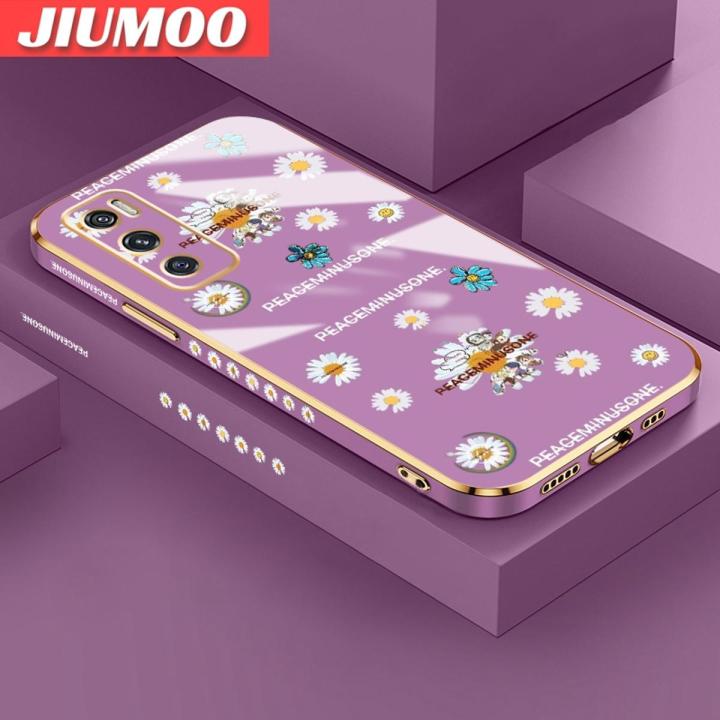 JIUMOO For vivo V20 SE Case Fashion Tide Flower Side Design Phone Case Square Edge Pattern Silicone Softcase Luxury Plating Casing Full Cover Camera Shockproof Protection Cases