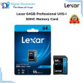 Lexar Professional - 64GB - 633x - SDXC UHS-I Card – Upto Read 95MBs - Write 45MBs / U3 / C10 / V30 / High Quality 1080p HD/3D/4K Video/DSLR - BLUE SERIES. 