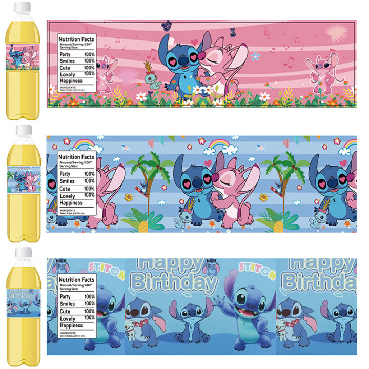 CecyliaXion Disney Stitch Birthday Decoration Blue Lilo Stitch Theme Party Bottle Stickers Supplies Stitch Stickers Happy Party Baby Shower