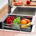 Sink Strainer Drain Telescopic Drain Basket with Adjustable Kitchen Drain Basket Fruits/Vegetables Kitchen Rack (Steel, Silver). 