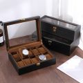 12 Slot Leather Watch Box PU Leather and Jewelry Organizer Box - BLACK LEATHER WATCH BOX GIFT SET - 12 SLOT. 