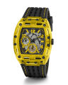Guess Mens Yellow Stainless Steel Case With Date Black Dial Black Silicone With Yellow Stitches Band Watch-GW0499G2. 