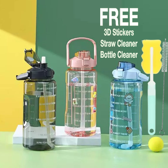 2 liter Motivational Water Bottles Time Marker Large Big Drinking Bottle Leakproof 2L Water Jugs for Sports Gym Travel BPA Free