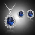 Necklace Jewelry Simple Artificial Sapphire Earrings and Necklace Set. 