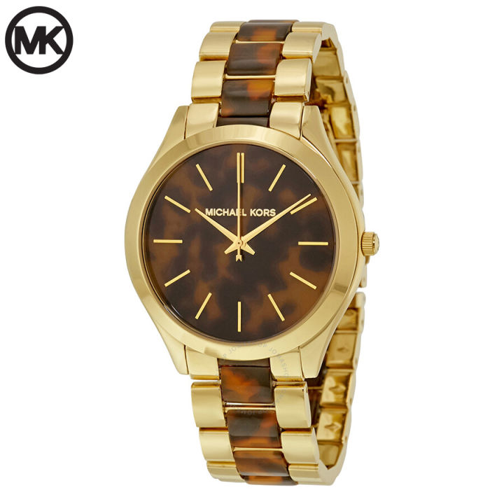 Michael Kors Slim Runway Tortoise-shell Dial Two-Tone Stainless Steel Ladies Watch MK-4284