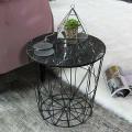 METAL WIRE REMOVABLE WOOD TOP FOLDABLE ROUND COFFEE SIDE TABLE STORAGE BASKET( 16 L 16 W 18.5 H ). 