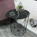 METAL WIRE REMOVABLE WOOD TOP FOLDABLE ROUND COFFEE SIDE TABLE STORAGE BASKET( 16 L 16 W 18.5 H ). 