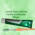 TIENS Orecare Herbal Toothpaste 135ml with Free Toothbrush - Natural Oral Care, Fresh Breath, Gum Health, Fluoride-Free, Anti-Plaque Formula. 