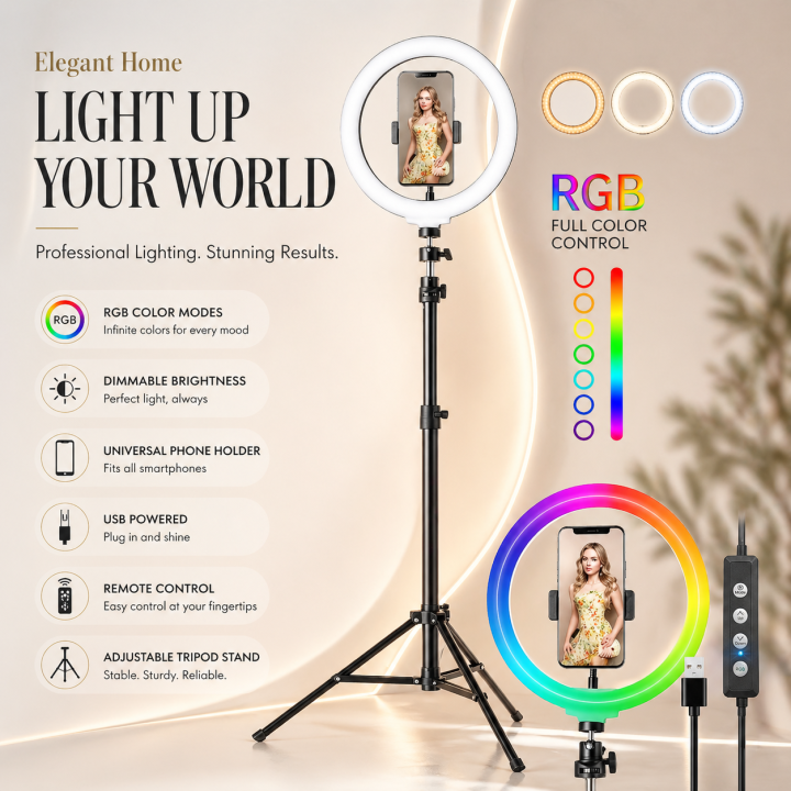 26cm Ring Light With Mobile Holder With 7Feet Tripod Stand in Three Different Mode Light 26CM/36CM Selfie LED Ring Light with 7ft Tripod Stand Mobile Phone Holder 26 CM ringlight 7 feet tripod stand 3 Modes RingLight Vlogging Light Mobile Phone Photograph