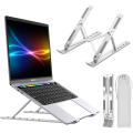 Foldable Adaptable Laptop Stand Foldable Ventilated Cooling stand Portable Aluminum Laptop Riser Desk Laptop Holder with Non-Slip Rubber Grip Portable foldable adjustable & compatible with all laptop sizes silver & black color available size 9.1* 6.1*6.1. 