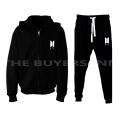 BTS Logo Winter Zipper Hoodie zip up Pullover Hood Trouser For Men - Black. 