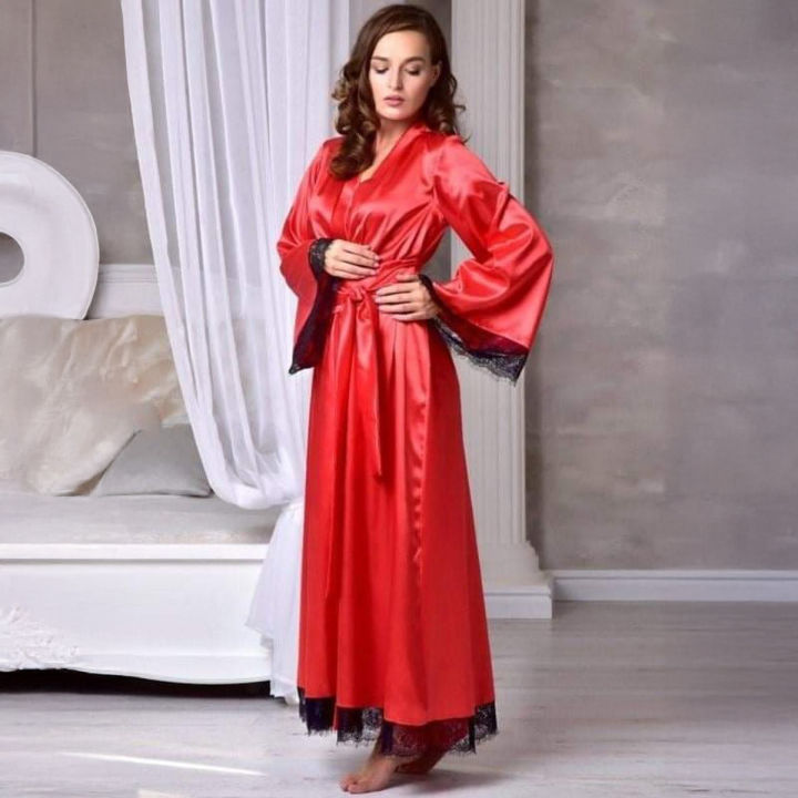 Beautiful Bridal Nighty Red Sexy Silk Satin Gown, Comfortable Sleepwear, Trendy Bridal Nightdress
