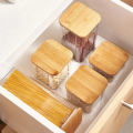 Acrylic Square Airtight Jar Canister With Wooden Lid Transparent Food Storage Kitchen Container. 