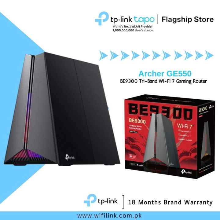 TP-Link Tri-Band Wi-Fi 7 Gaming Router Archer GE550 BE9300 Tri-Band Wi-Fi 7 Gaming Router - 18 Months Brand Warranty