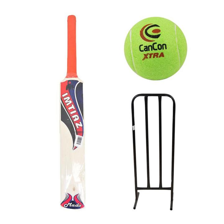 Premium Sports Set of 3 Soft Bat, Tennis Ball, and Steel Wickets Set for 12-14 Year Kids