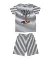 Minichunkies Kids Boys Summer Suit - Melting Gamer Controller Striped T-Shirt & Navy Shorts 2 Piece Set - Breathable Cotton Outfit. 