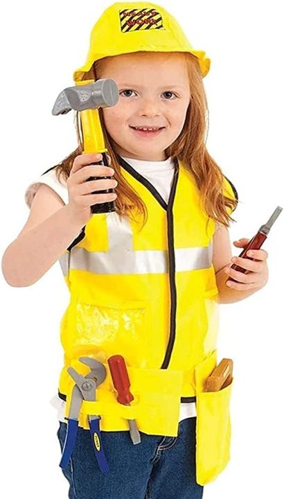 ENGINEER CONSTRUCTION WORKER BUILDER CLOTHING SET WITH TOOLS FOR KIDS AGE 3 TO 10 YEARS