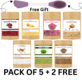 Pack of 5 Powders + 2 Free | Rice, Multani, Rose, Orange Peel, Pomegranate Peel, Neem & Beetroot Powder | 100% Pure & Natural Skincare & Haircare | 50 Grams Each. 