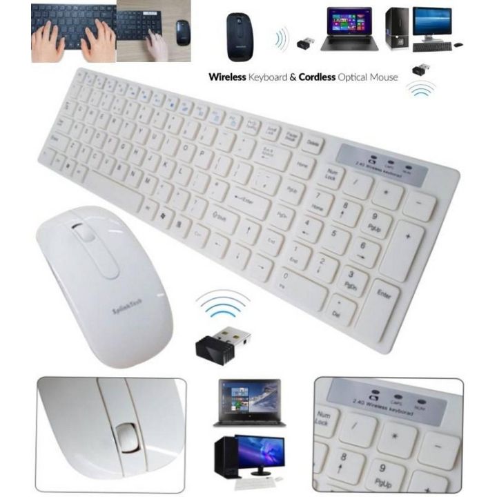 White Slim 2.4GHZ Wireless Keyboard and Mouse For PC Laptop