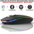 RGB Wireless Mouse With Stiched Mousepad - Slim & Silent 7 Colour LED Lights - Dual Mode 2.4G & Bluetooth Rechargable Portable Optical Office Mouse With USB Receiver - 3 Adjustable DPI Levels for Notebook, PC, Computer, MacBook. 
