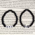 Customized name letter bracelet for couples / Small Black beads 4mm beads/Black letters/White letters. 