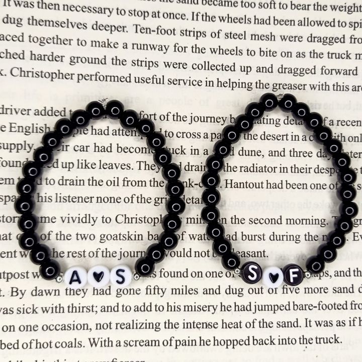 Customized name letter bracelet for couples / Small Black beads 4mm beads/Black letters/White letters