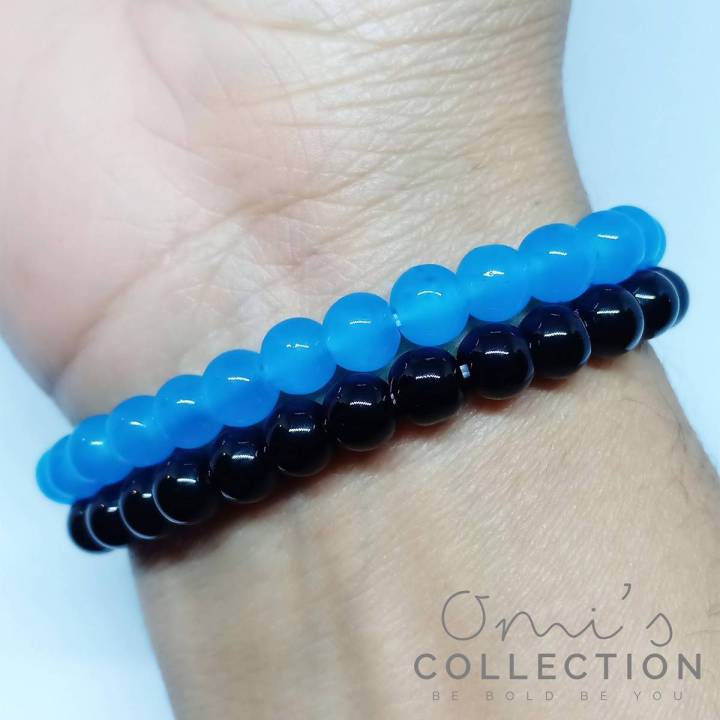 Pack of 2 New Trendy Black and Blue Marble Stone Beads Bracelet For Men Women Unisex Jewelry Wrist Hand Bands
