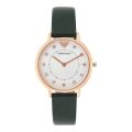 Emporio Armani Wrist Watch for Women / Wrist Watch For Girls Quartz Green Leather Strap Mother Of Pearl Dial 32mm Watch AR11150. 