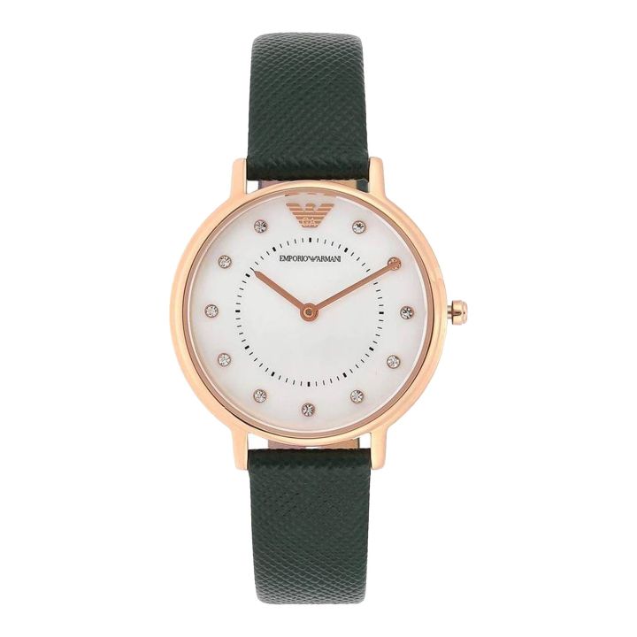 Emporio Armani Wrist Watch for Women / Wrist Watch For Girls Quartz Green Leather Strap Mother Of Pearl Dial 32mm Watch AR11150
