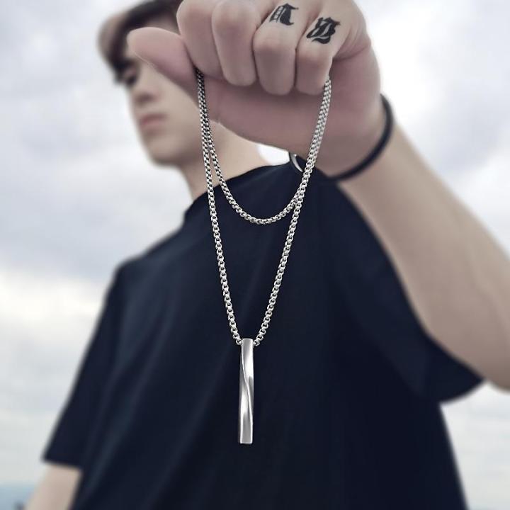 Men Spiral Rectangle Necklace Stainless Steel Simple Hip Hop Ins Men's Pendant Jewelry
