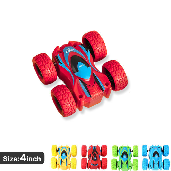 Push & Go Friction Powered Double Sided Flip 360 Rotating 4 Wheel Stunt Car Toy For Kids Boys Girls 360 Rotate Push and Go Cars Tow Side Toys 1 Pc Size 10cm 4 inch