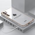 For OPPO F15 / OPPO Reno3 Cover + Wrist Strap Fashion Shiny Maple leaf Plating Square Bumper Phone Case Soft TPU Silicone Shockproof Protective Back Cover. 