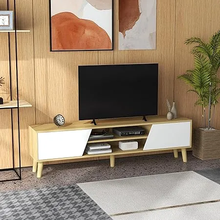 TV Stand TV Bench for TVs up to 65 Inches Scandinavian Design 2 Doors 2 ...