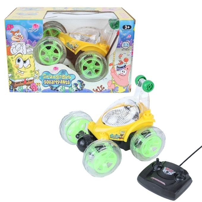 Remote Control SpongeBob 360 Degrees Rotating Front Axle Spinning Wheels Stunt Car with Colourful 3D Lights & Music