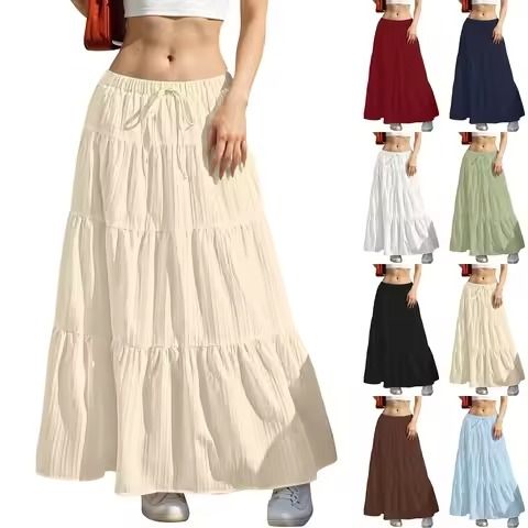 Multi Layered Tiered Linen Maxi Skirt for Women – Flowy Long Skirt with ...