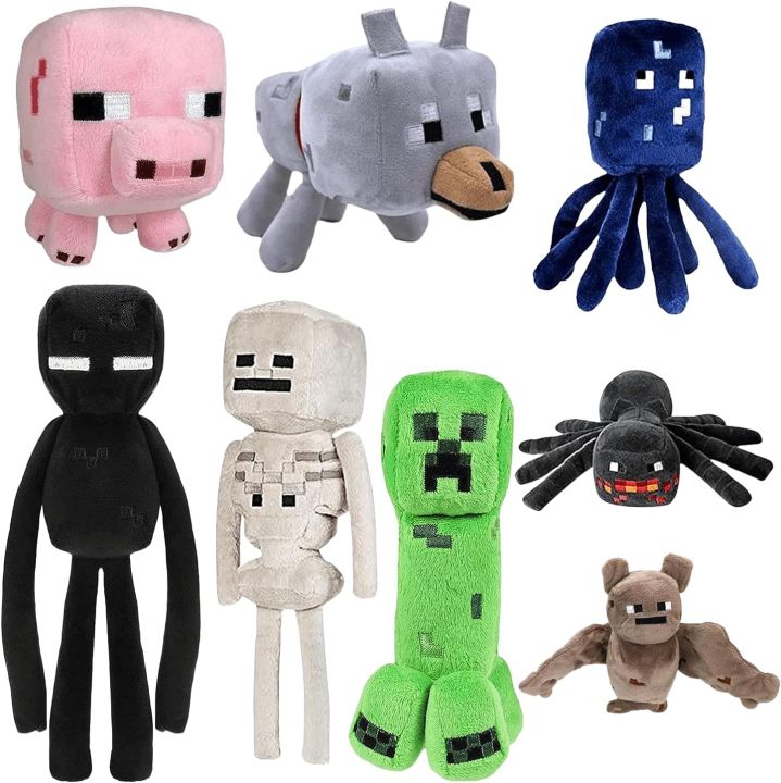 Game Plush Creeper Doll, Enderman Plush, Baby Wolf, Baby Pig, Spider, bat, Skeleton Shooter, Squid Stuffed Animals Toys，Great Gift for Children and Fans.