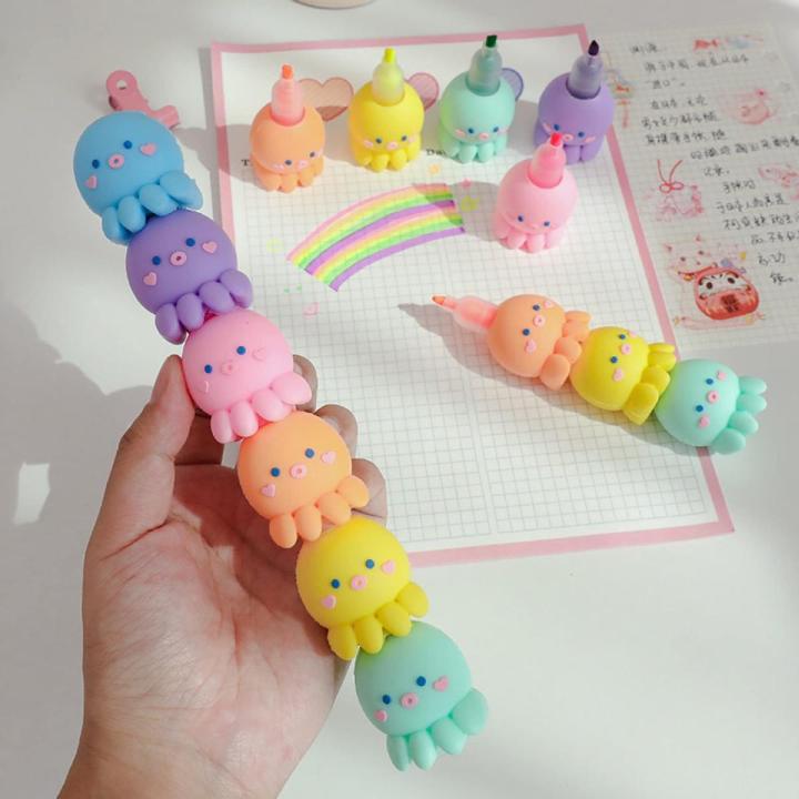 Kawaii 5 Colors Octopus Fluorescent Marker Pen Set Highlighter Pens Painting Highlight Mark Cute Stationery School Supplies