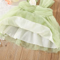 New Summer Girls' Baby Strap Dress Bow Knot Flower Decoration Infant Gauze Dress Solid Color Girl Children'S Clothing Suitable For 0-3 Years Old. 