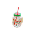 Mason Jar Mugs with Handle Multi Colored Lid and Plastic Straw - 480 ml. 