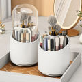 Plastic Rotating Makeup Brushes Storage Box with 7 Compartments Large Capacity Dustproof Pen Holder Vanity School Desk Organizer. 
