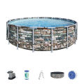 Bestway Above Ground Pool 16 Ft Length 16ft Width 48 Inch Deep Dive Framed, Big & Large Pool For Family Fun, Water Play Games Outdoor 56966 With Ladder Cover Filter Imported Portable Pvc Branded Summer Season Steel Lock Pipe Bracket Swimming Parties Pools. 