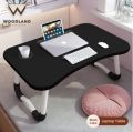 Wood Land Wooden Gaming Laptop Table For Bed Foldable Stand Ergonomic Portable Drawing Notebook Reading Food Breakfast Serving With Inbuild Tablet And Cup Holder Slots Couch Black Brown Pink Yellow Green White Blue. 