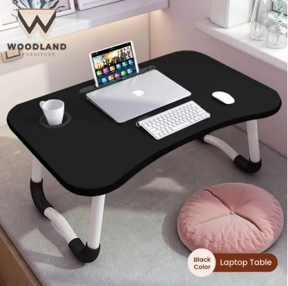 Wood Land Wooden Gaming Laptop Table For Bed Foldable Stand Ergonomic Portable Drawing Notebook Reading Food Breakfast Serving With Inbuild Tablet And Cup Holder Slots Couch Black Brown Pink Yellow Green White Blue