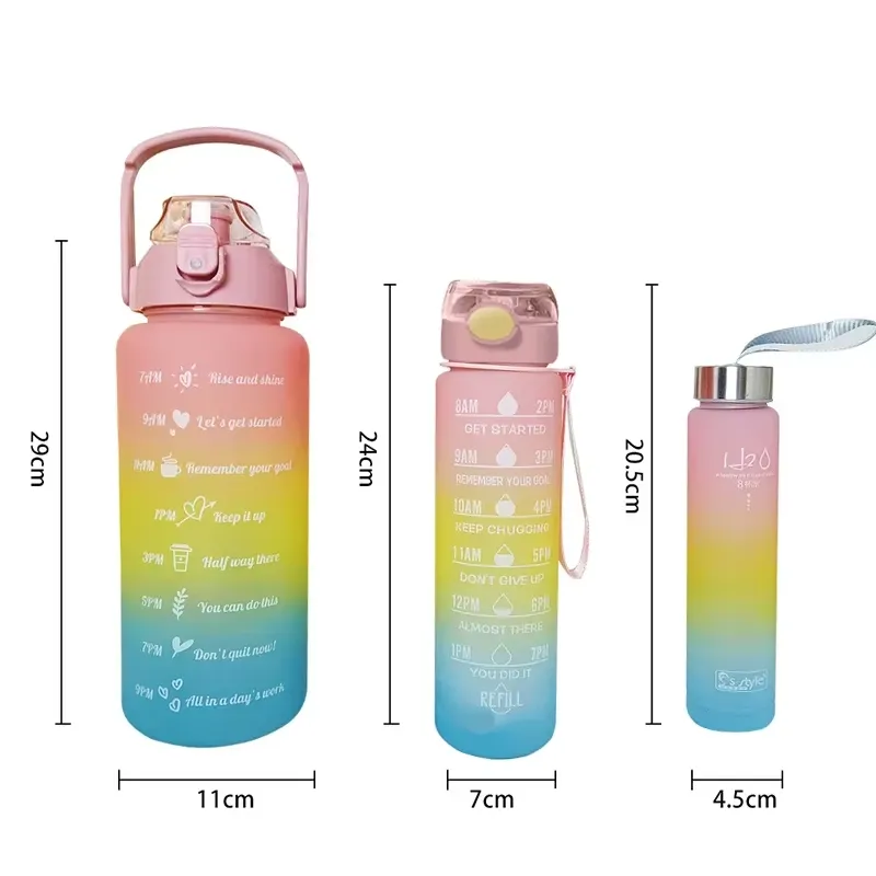 2000ml Sports Water Bottle With Straw & Time Marker - Leak Proof, Gradient Color, With Phone Holder Handle - View #4