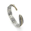 Vintage Carved Pattern Feather Bangle Bracelet Creative Design Opening Adjustable Men and Women's Models. 