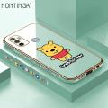 Hontinga for OPPO A53 2020 Back Cover（Free Lanyard）Luxury 6D Plating Little Sweet Bear Side Pattern Case Soft Silicone Square Mobile Cover. 
