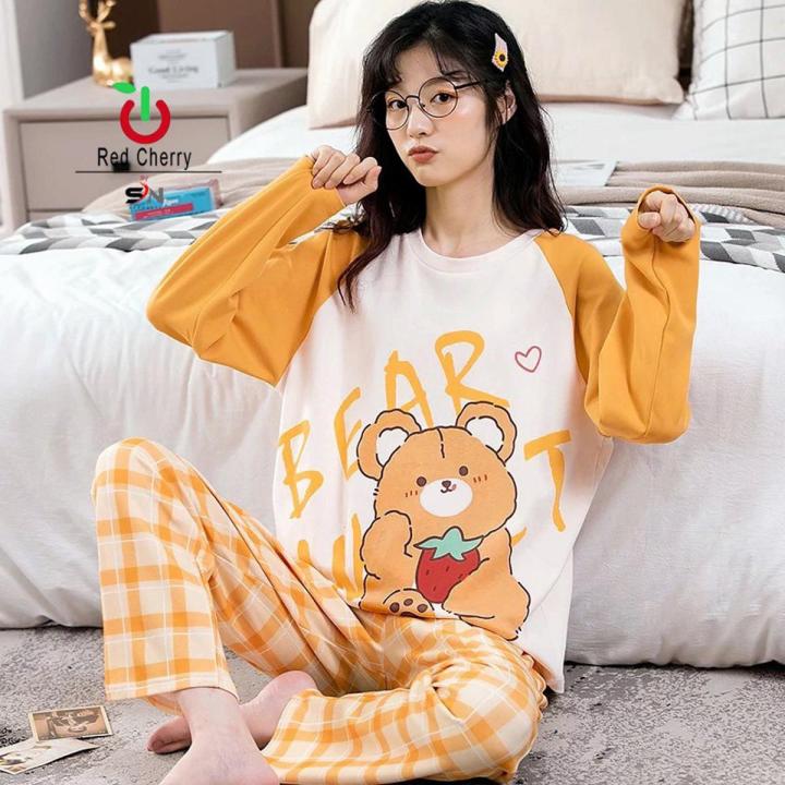 Teddy Bear Printed Nightsuit Sleep Wear For Women Loungewear For Women Night Suit For Women T Shirt and Trouser For Women and Girls Daraz.pk